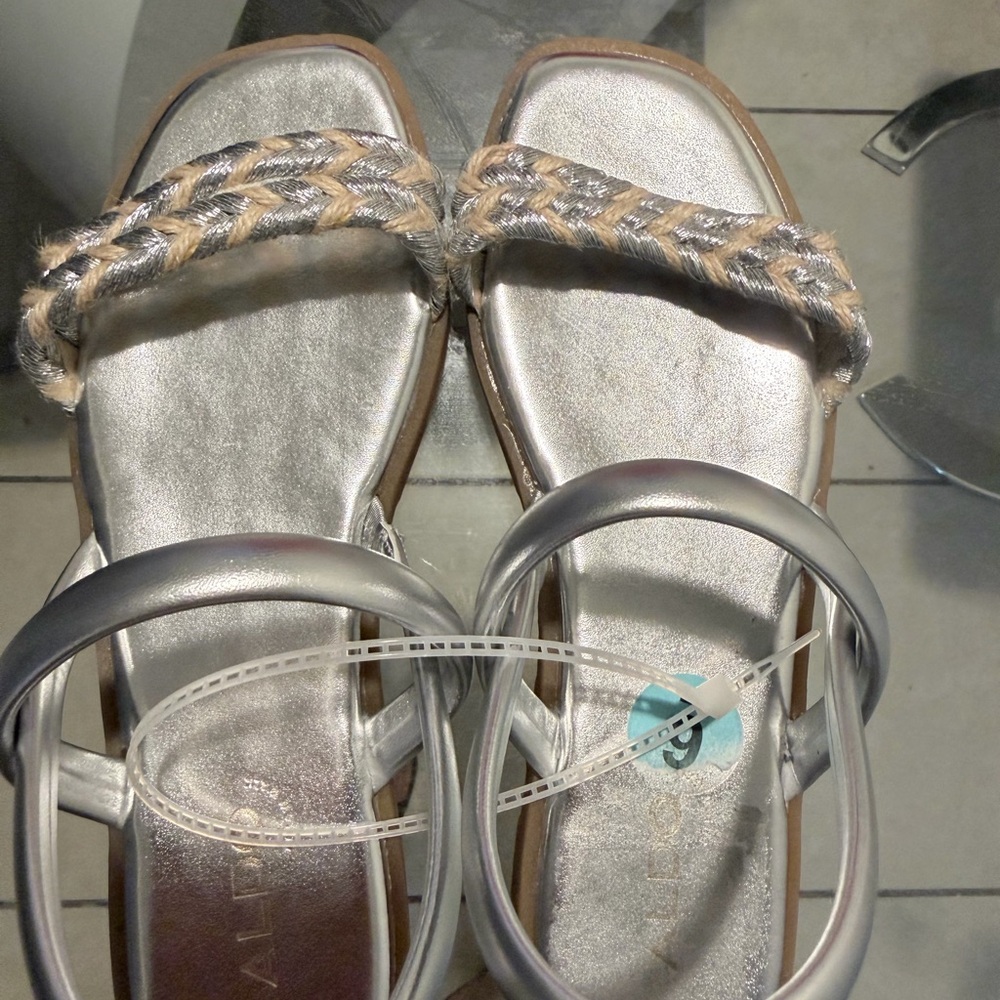 Aldo Silver and Tan Braided Sandals